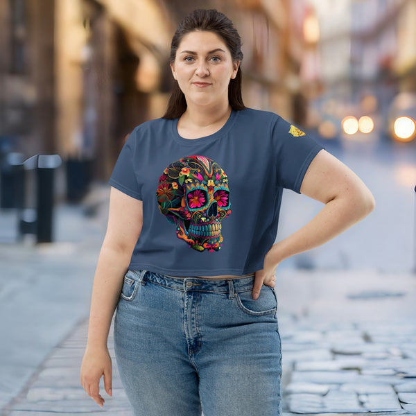 Intricately designed Cropped T-Shirt from Cosmovisions' Dia de los Muertos Collection